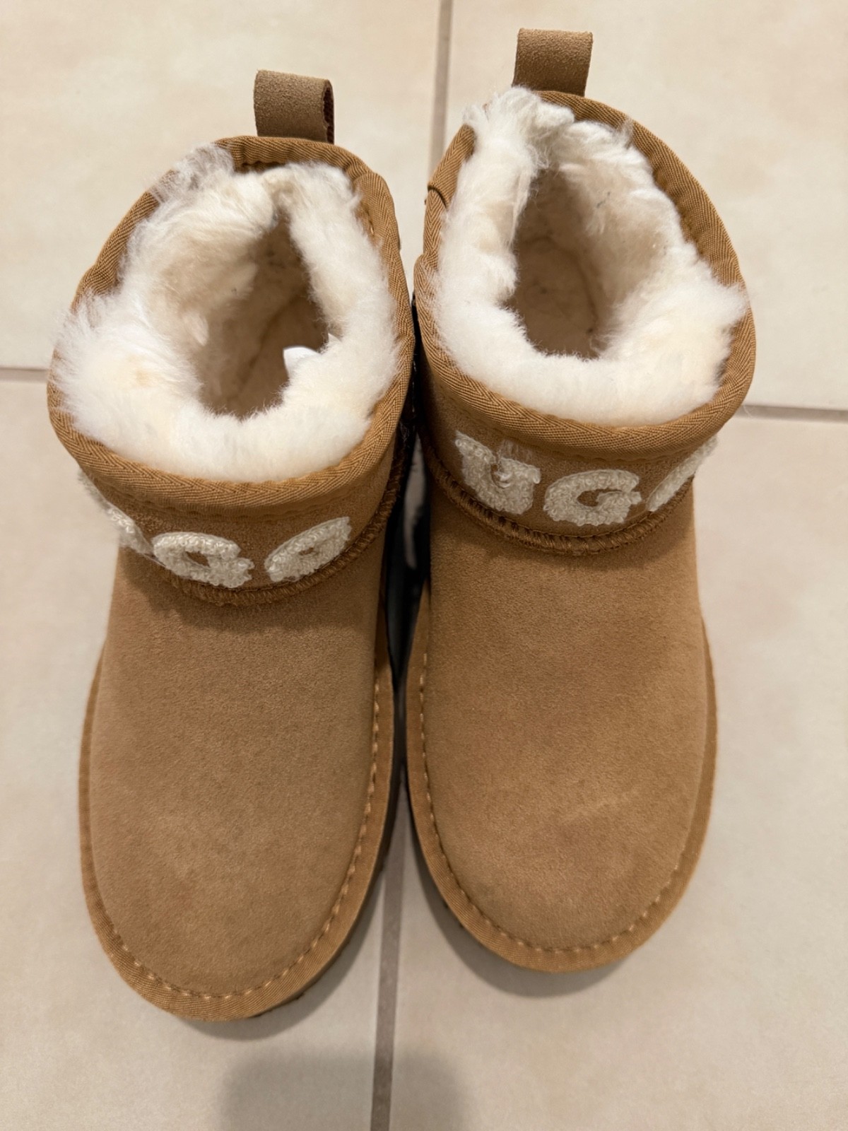 KOREA Ugg Ozwear Classic Platform Knit Logo Ultra Mini Boots Shoes US 5 36 brown