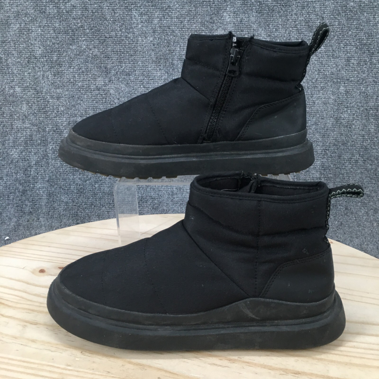 Zara Winter Snow Boots Womens 37 Black Side Zip Almond Toe Comfort Quilted