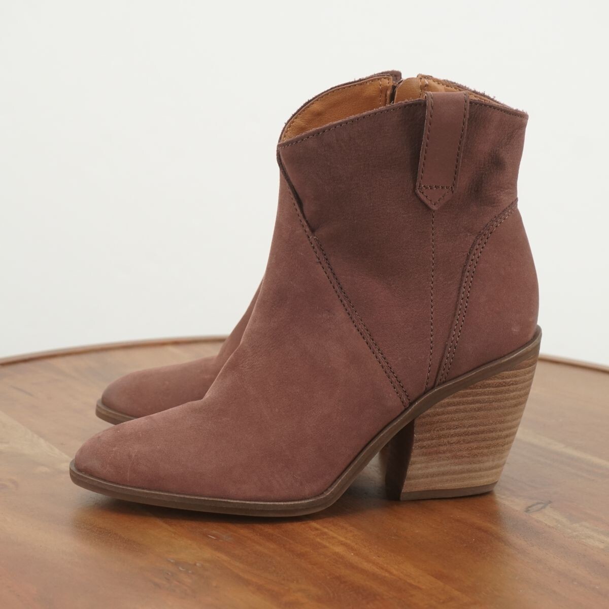Lucky Brand Womens Loxona Boots Western Block Heel Mauve Pink Flynt Leather 6M