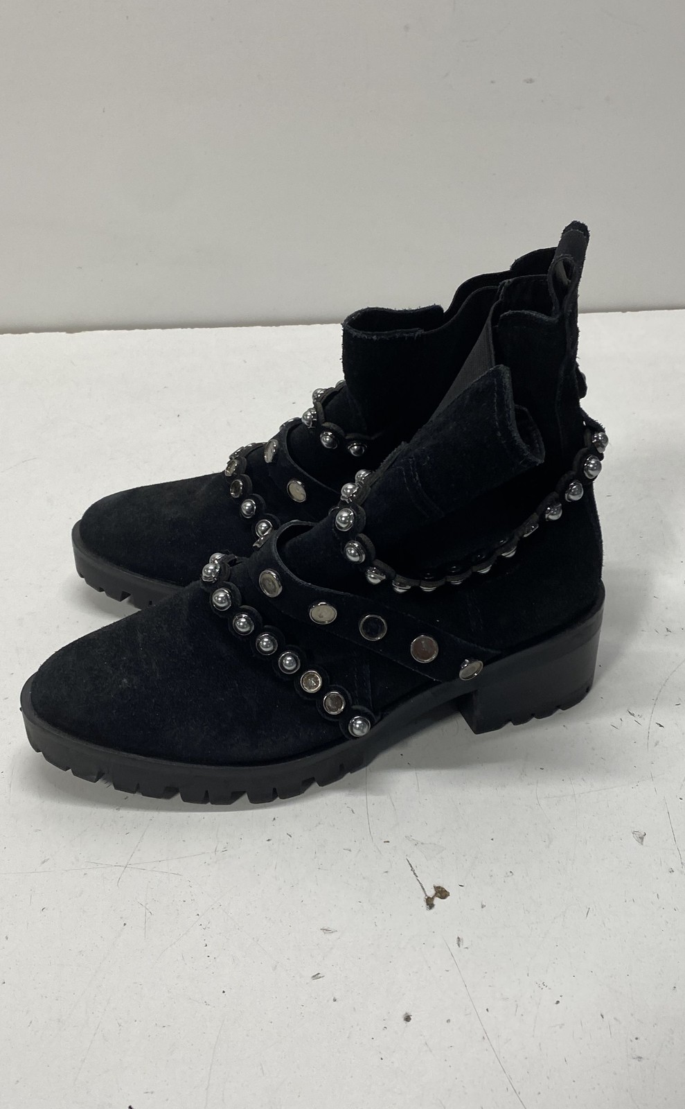 Karl Lagerfeld Paris Black Suede Studded Lug Sole Chelsea Boots Women’s Size 6
