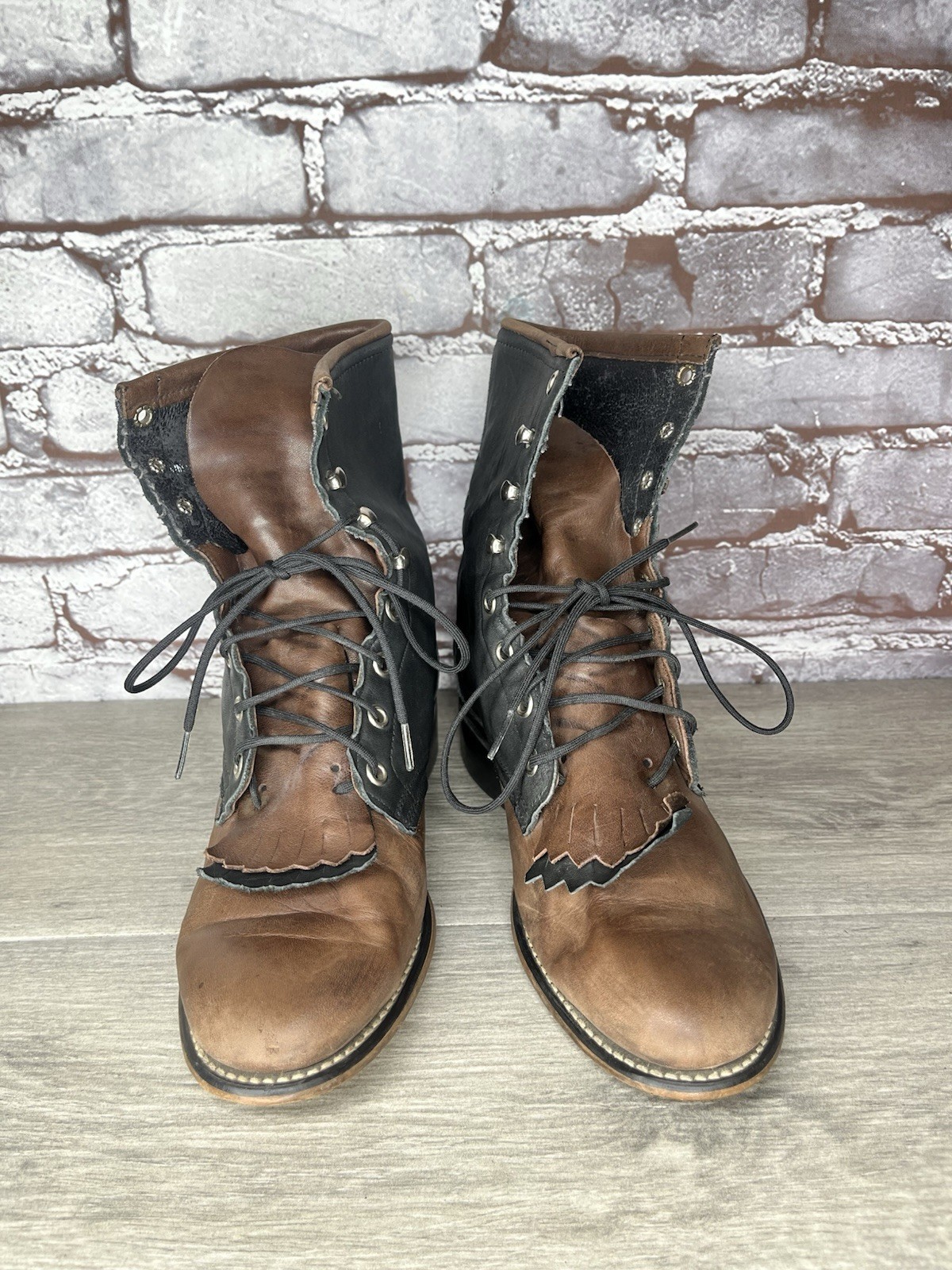 VTG 90s Laredo Two Tone Leather Kiltie Roper Western Boots Women 8M US/39EU USA