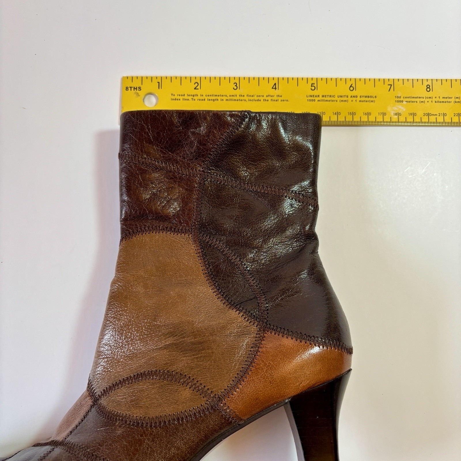 Liz Claiborne Boots 6.5 Short Mid Calf Leather Brown Patchwork 9” Shaft Height