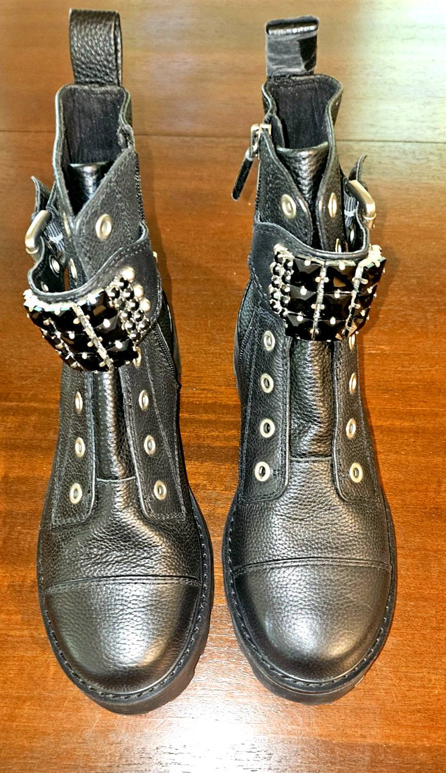 Karl Lagerfeld Paris Women’s Maeva Embellished Buckled Zip Boot Booties Size 6