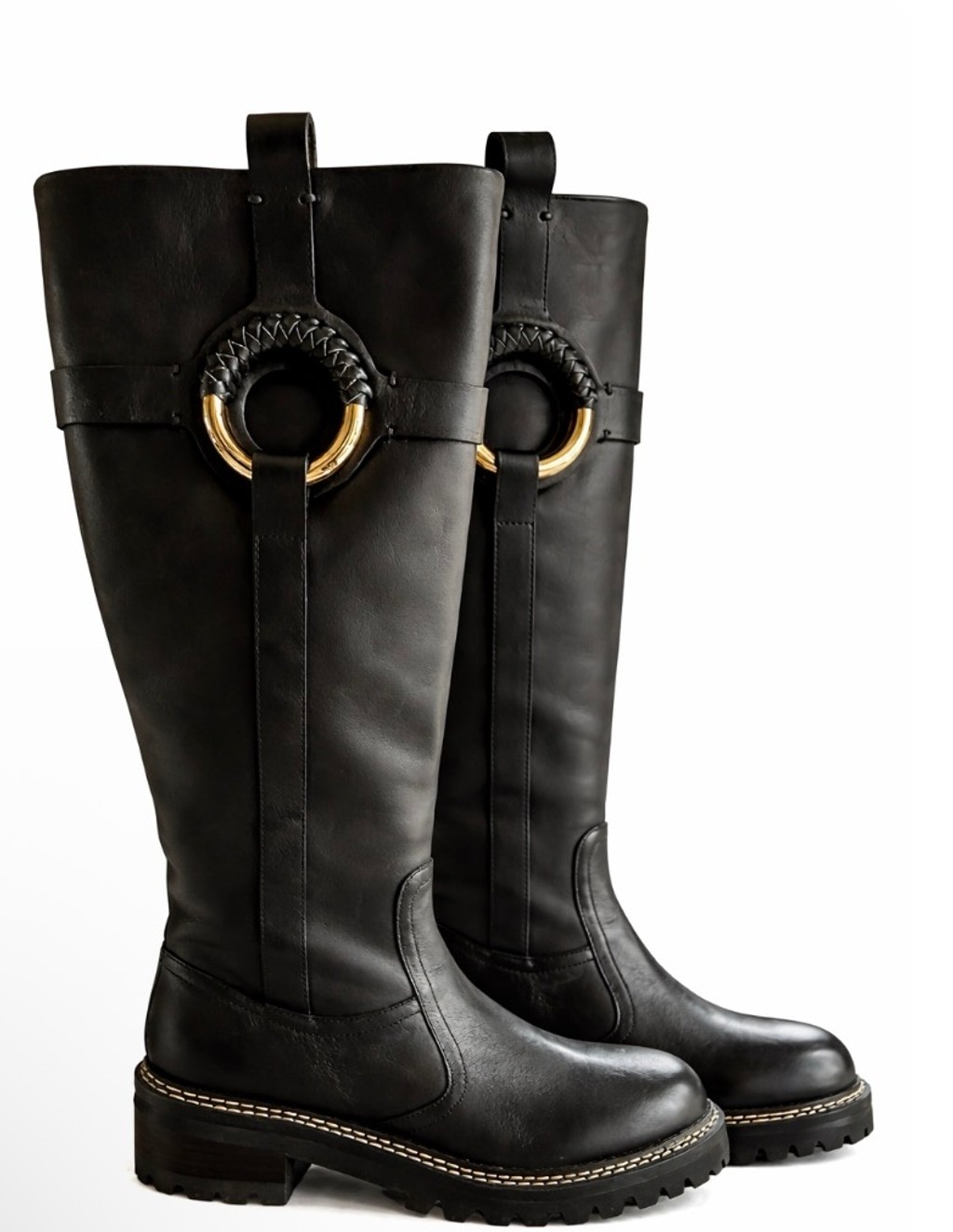 New See By Chloé Black 45mm Hana Leather Tall Boots Size 8/38