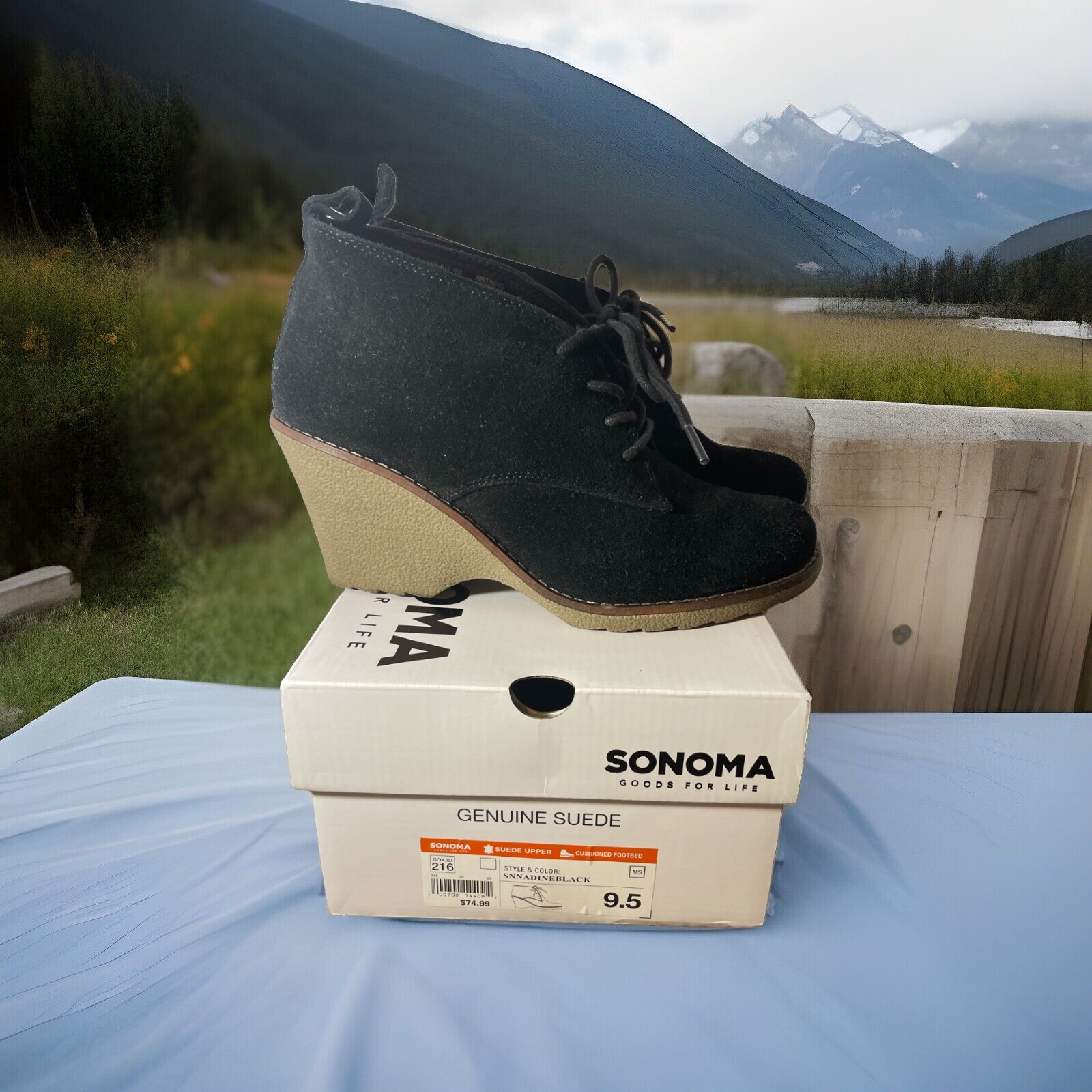 Sonoma Nadine Women’s Wedge Ankle Boots Size 9.5 Suede Black