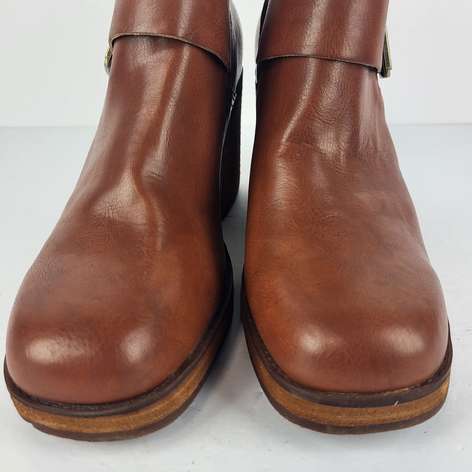 Korks Kari Women’s Ankle Booties Pull On Buckle Tan Comfort Padded Wooden 10 M