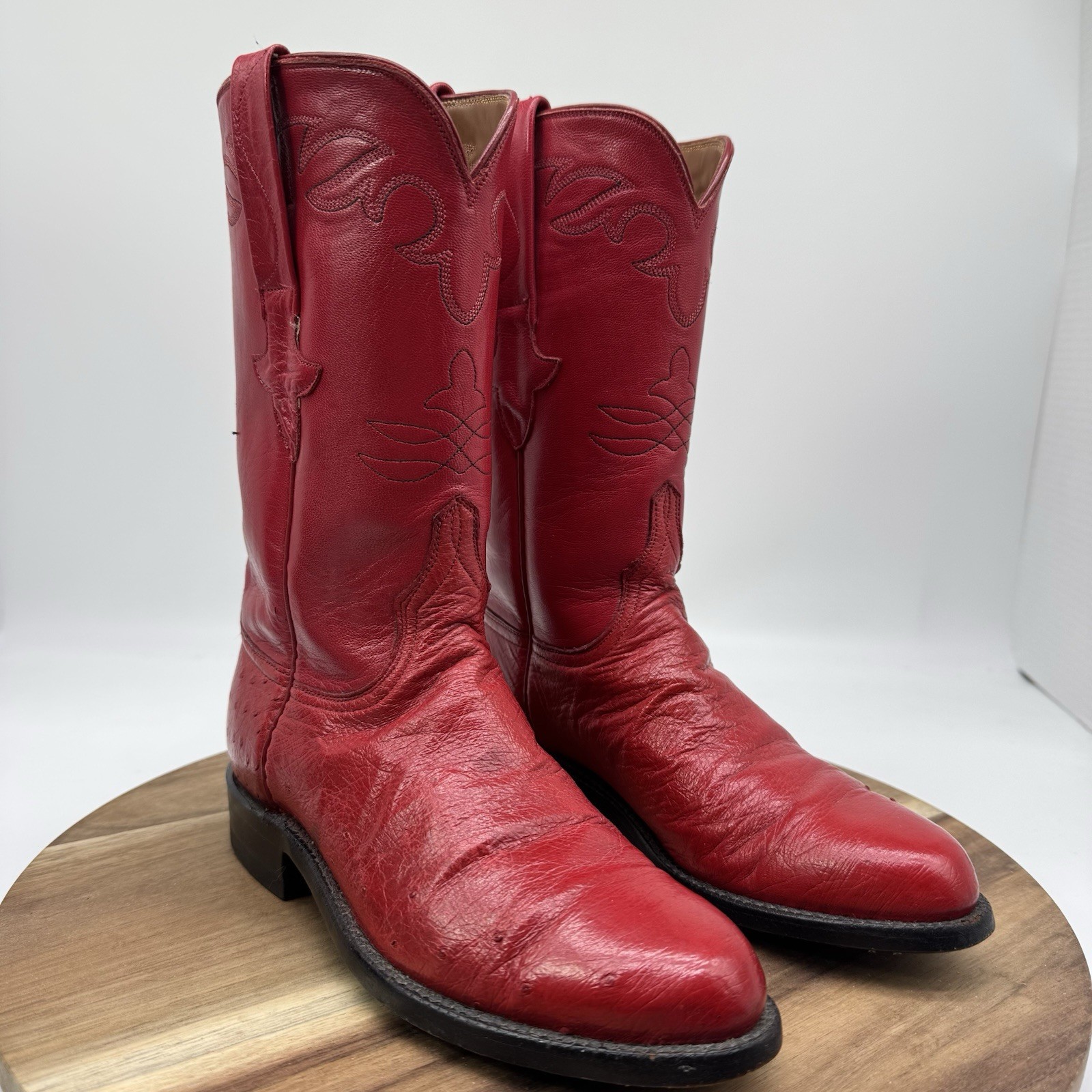 Lucchese Smooth Ostrich Boots Roper Women 5.5 B Red Western Exotic Cowgirl