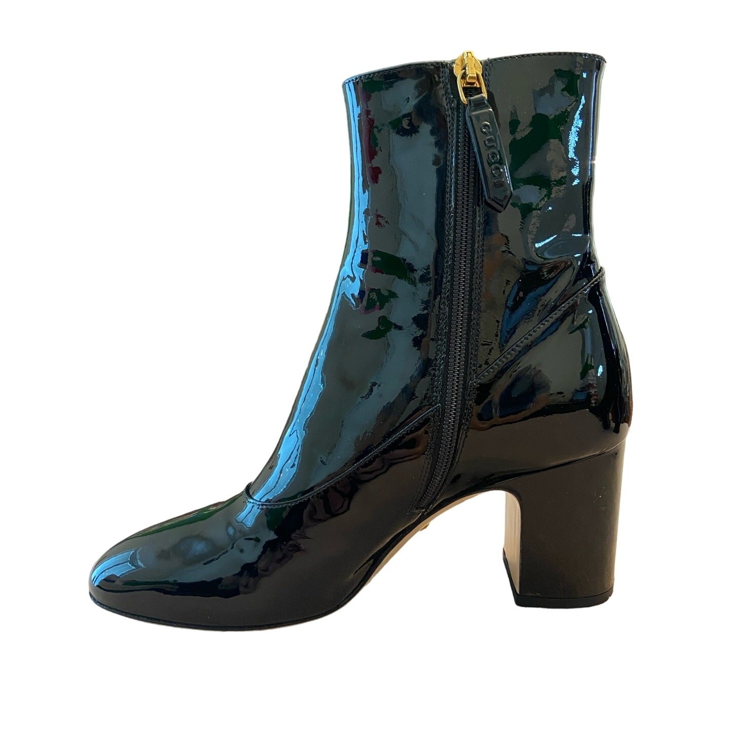 Gucci Lois Bee Booties Patent Leather Block Heel Party Cocktail Embellished 5