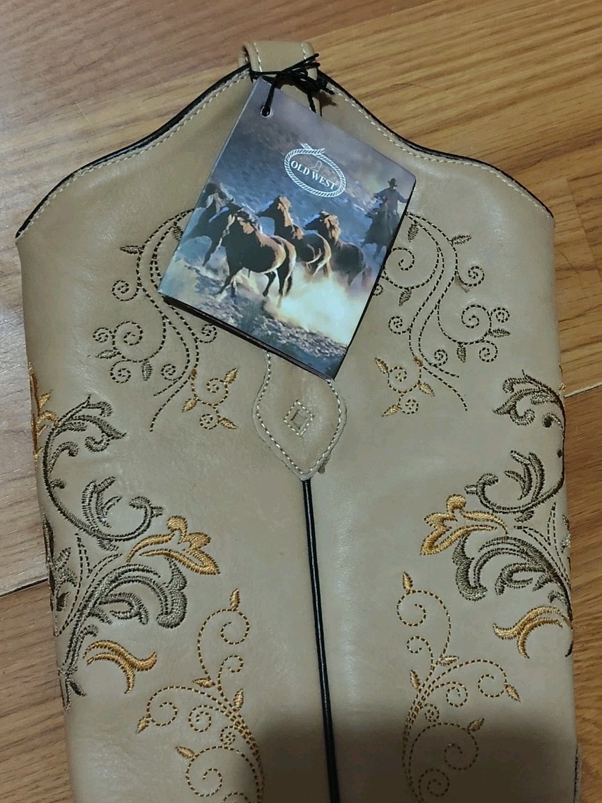 NEW Old West Sz 9 Tan Brown Leather Western Cowgirl Boots Boho Rodeo Embroidery