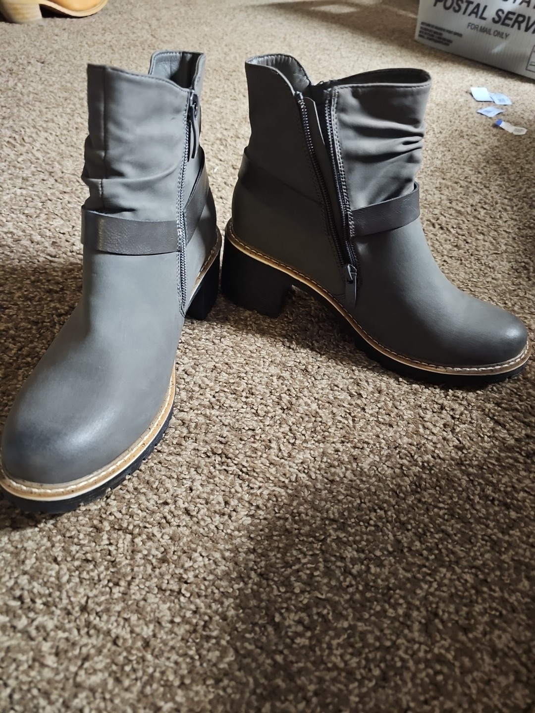 PATRIZIA By Spring Step Bonfire Gray Block Heel Booties for Women Boots Sz 8