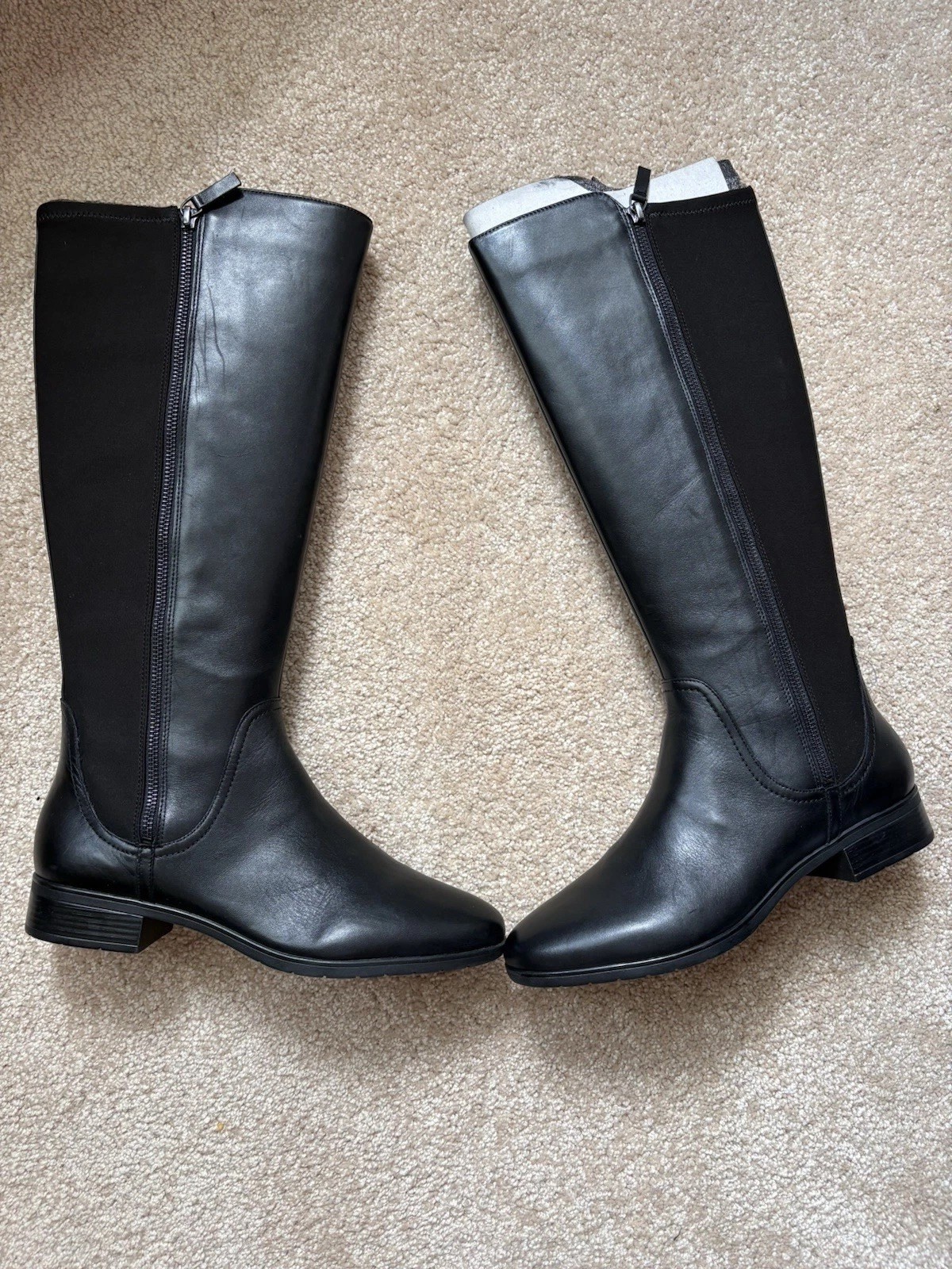Easy Spirit Knee H Black Leather Zip Up Boots Nadine Block Heel 10W New In Box
