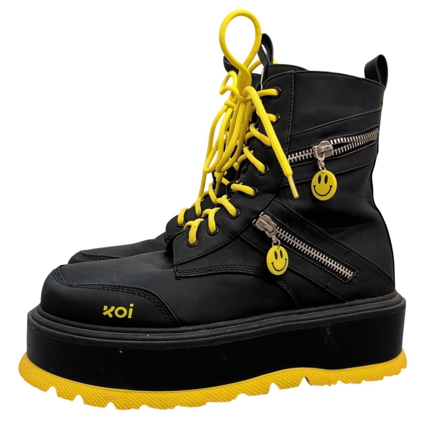 Koi Footwear Smiley Face 2in Platform Boots Yellow And Black Women’s Size 7