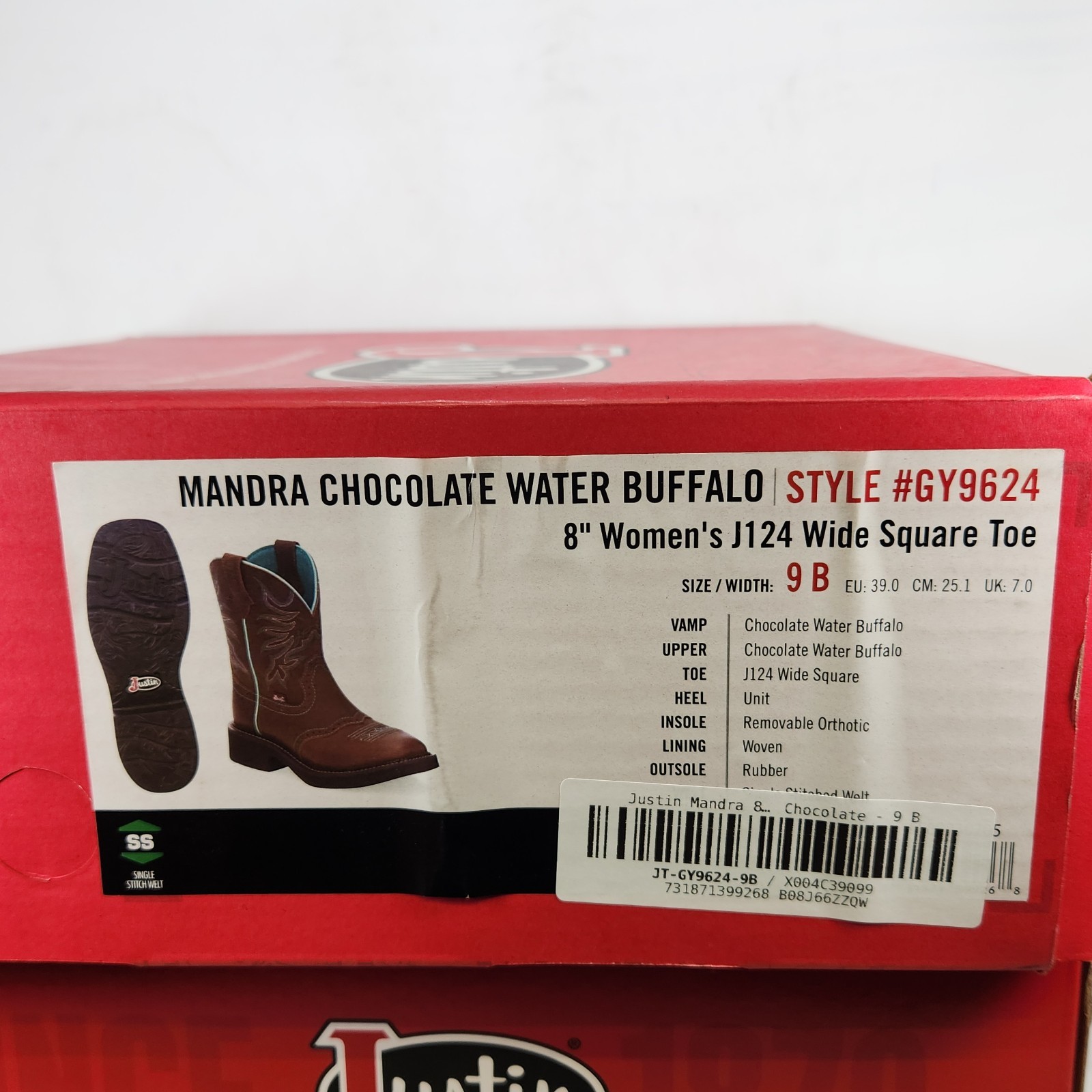 9 WOM – Justin Mandra 8″ Western – Chocolate Water Buffalo – GY9624