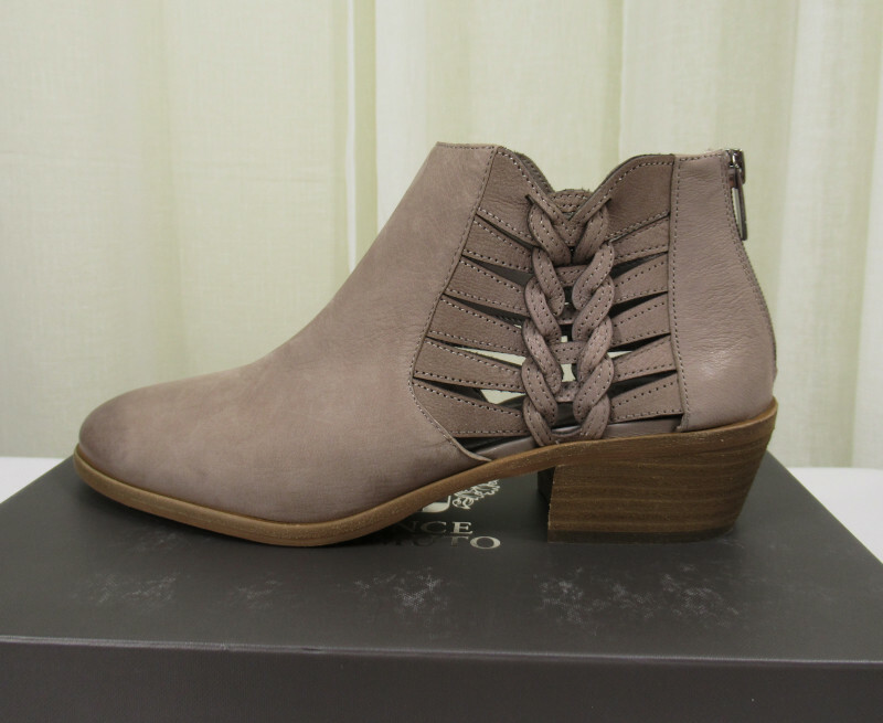 NIB Vince Camuto Prestetta Cutout Leather Ankle Boot US 9.5/41 Elephant/Back Zip