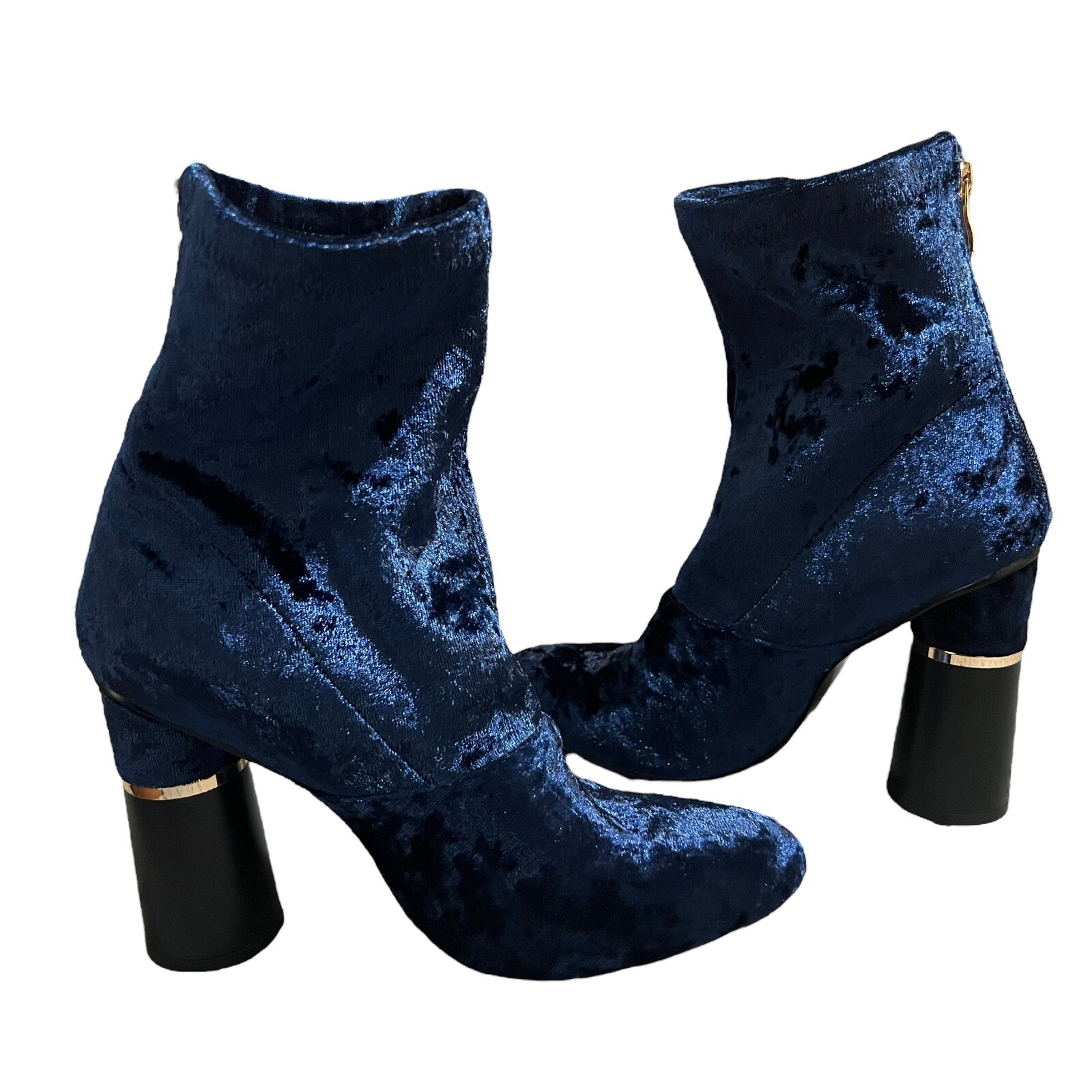Womens Ankle Boots Blue Size 7 Velvet Side Zip
