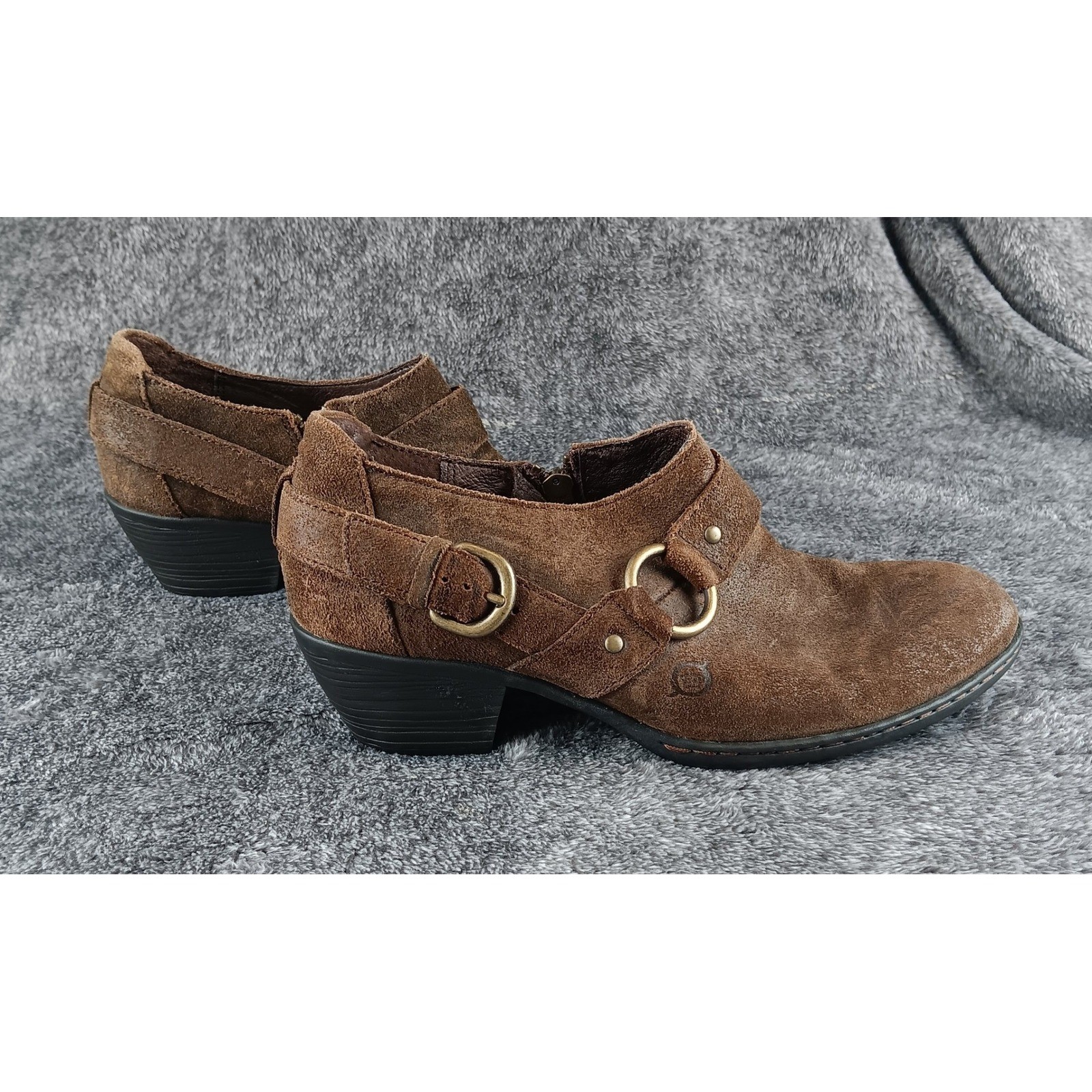 Born Ankle Boots Brown Suede Side Zip Buckle Detail Women’s Size 8 M W