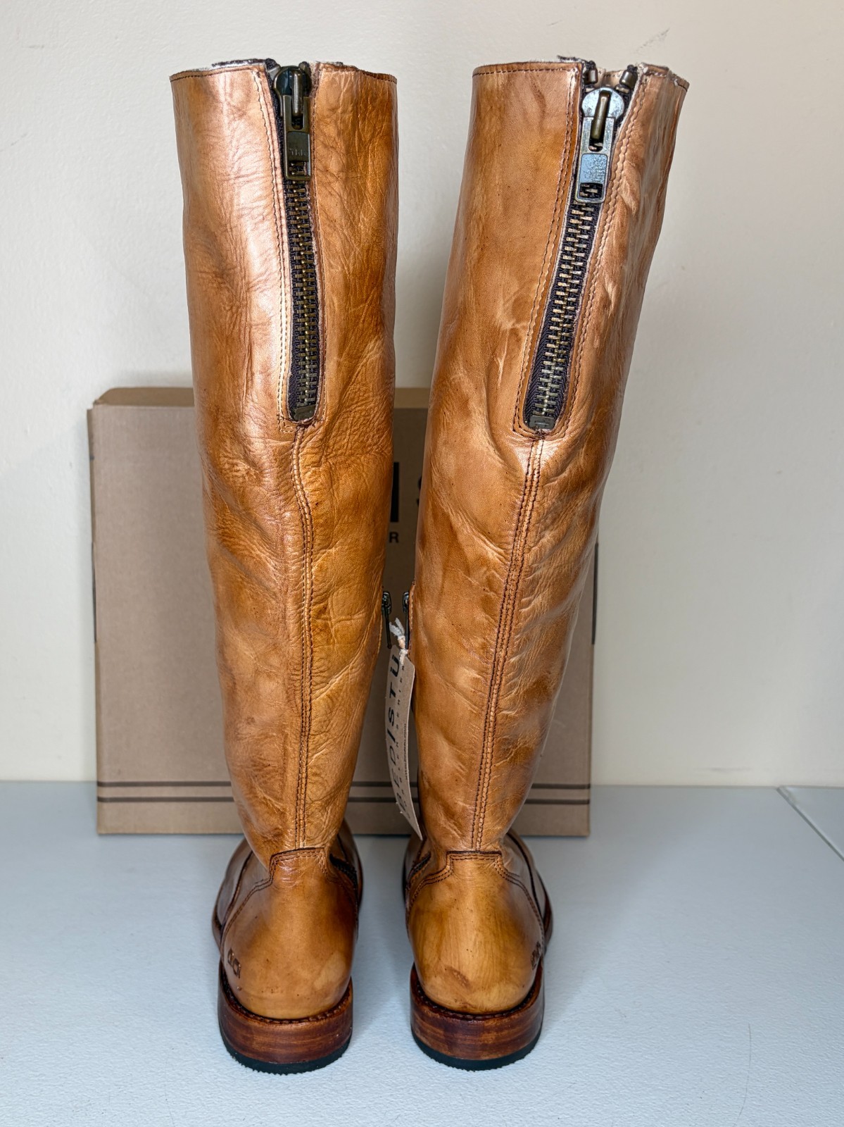 BED STU Tess Tan Distressed Leather Tall Riding Boots BedStu Size 8