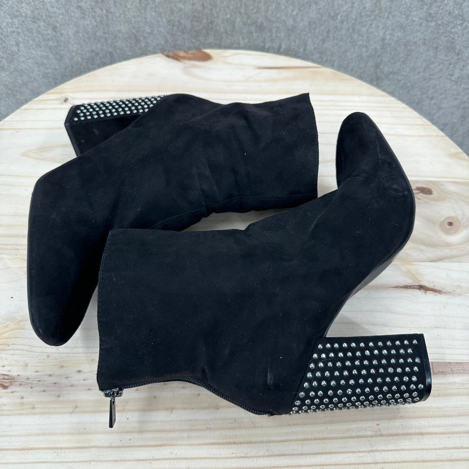 Jessica Simpson Black Bling Studded Block Heel Ankle Boots 9.5 Zip Booties