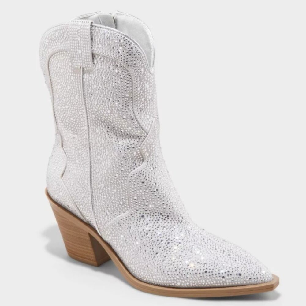 Women’s Jacey Rhinestone Western Ankle Boots Silver – Universal Thread Silver 7