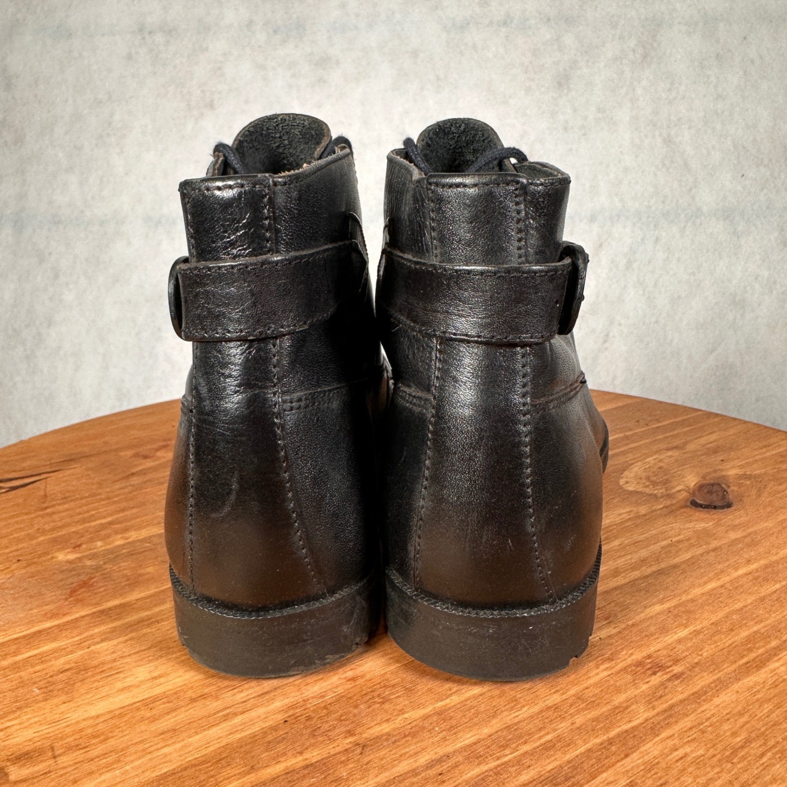 Sabree Leather Lace Up Ankle Boots Womens 7 Black Good Cap Toe Buckle 60928J