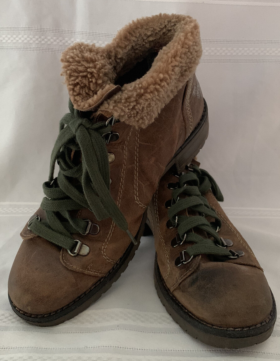 Womens European unknown Brand Ankle Hiking Boots Tan Suede Sz 6.5”(37)