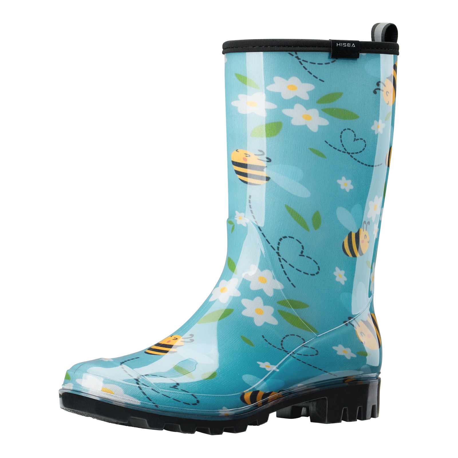 HISEA Women’s Printed Rain Boots Mid-Calf Waterproof Garden Boots Glossy Wellies