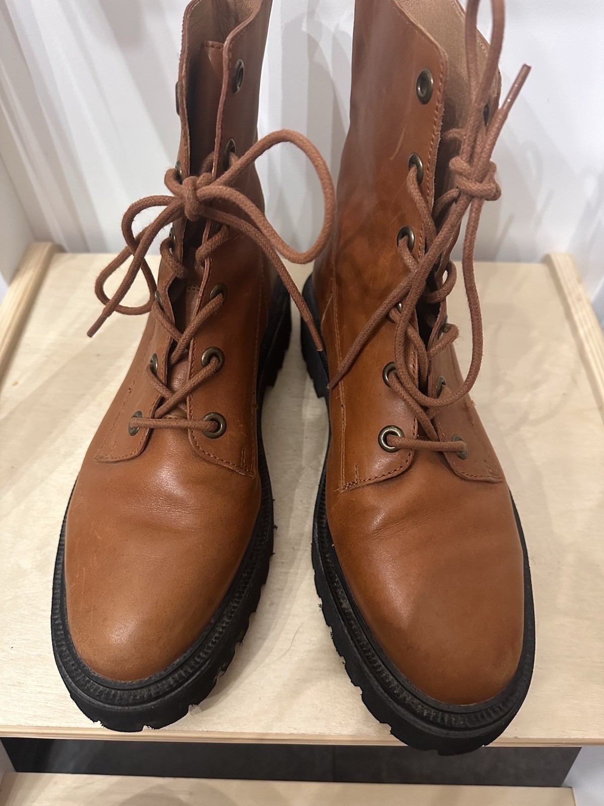 Madewell The Rayna Brown Leather Lace-Up Lug Sole Ankle Boots Women’s 9.5