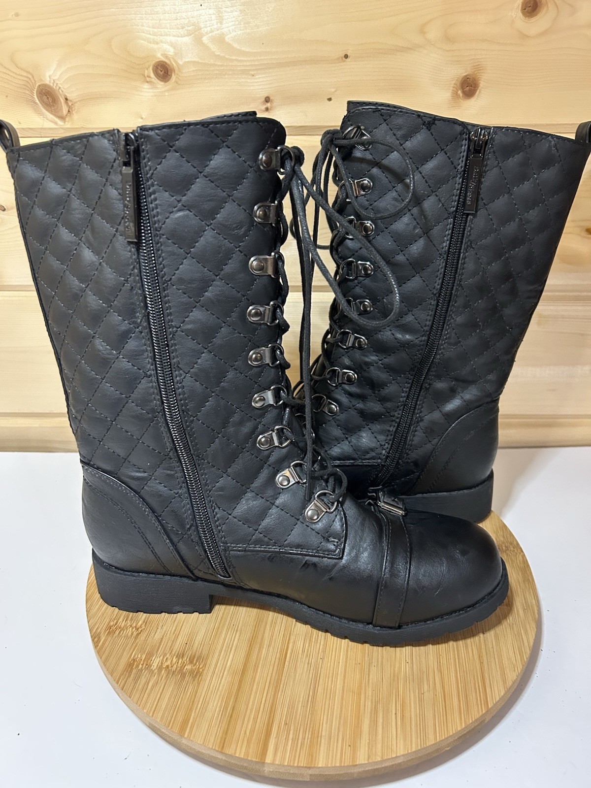 DailyShoes Womens Military Lace Up Combat Mid Knee High Credit Card Pock Sz9 Blk