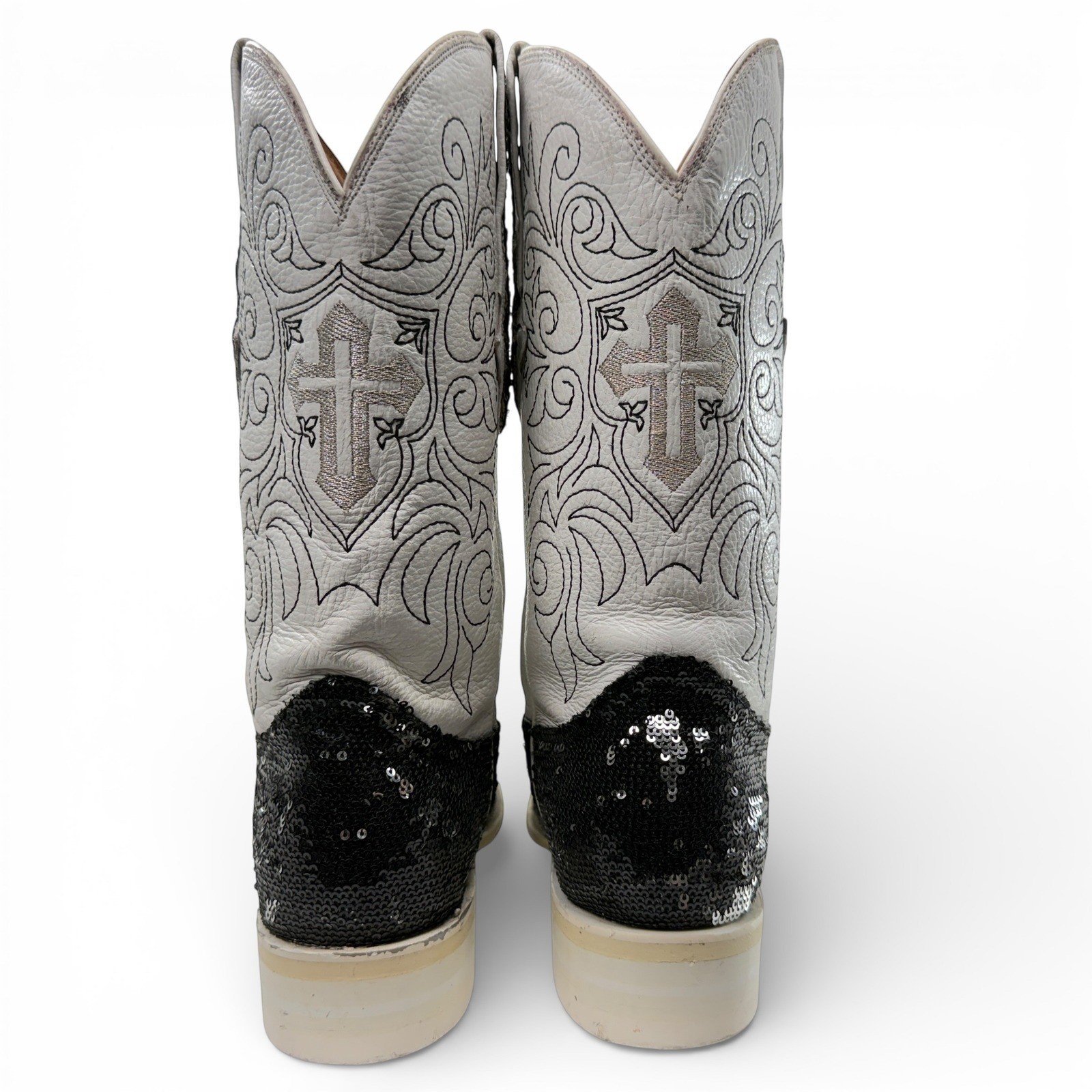 El General Sequin Western Cowboy Boot Women 8 Sharp Pointed Snip Toe Cross Black