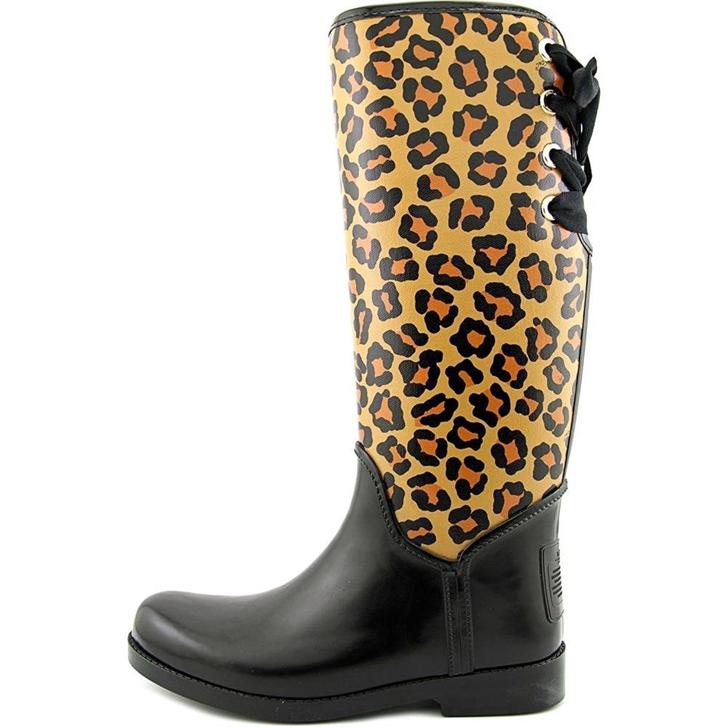COACH TRISTEE CLASSIC ANIMAL PRINT LACE UP CORSET LOGO RAIN BOOTS I LOVE SHOES