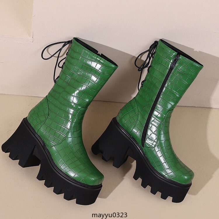 Womens Platform High Block Heel Zip Square Toe Casual Ankle Boots Shoes Biker
