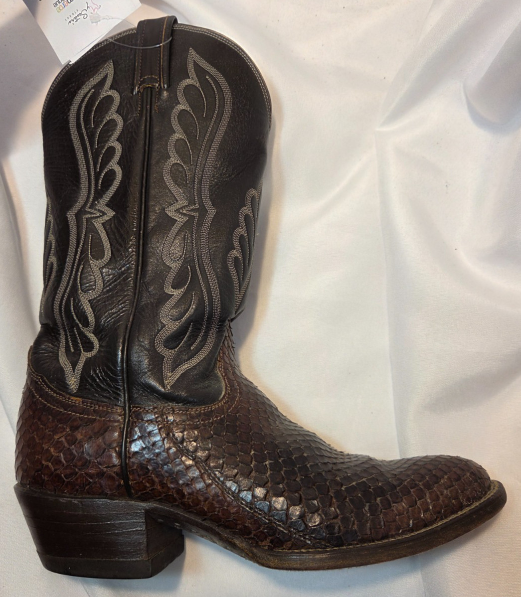 Tony Lama Brown Snakeskin Leather Western Style Cowboy Boot Size 7.5B