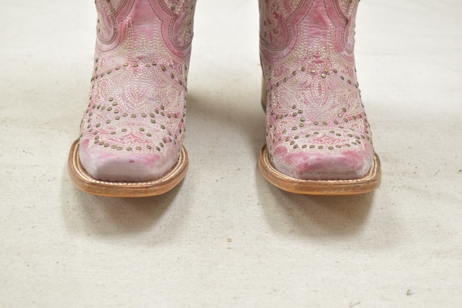 Corral Ladies Powder Pink Embroidery Studs Sq. Toe Leather Boots C4042 US Sz 7.5