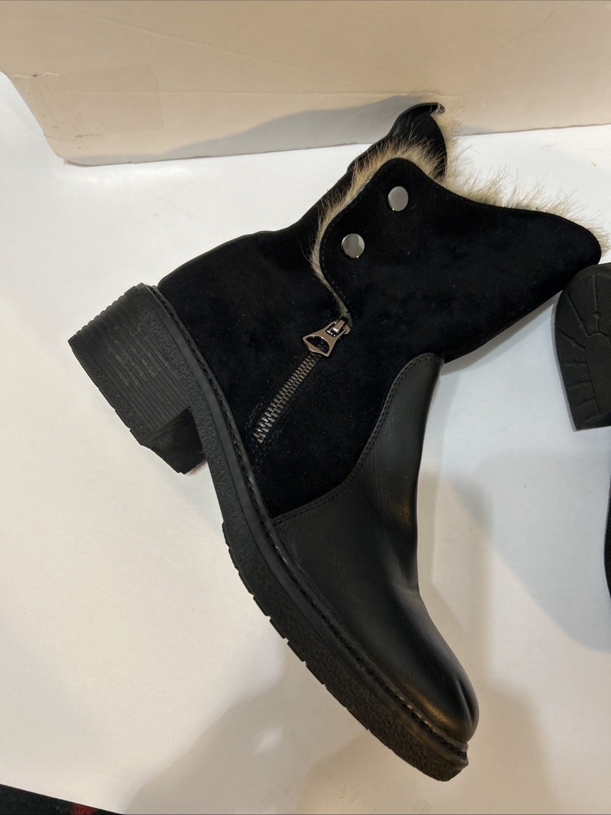 Patrizia by Spring Step Saige Boots Size 38 Black Faux Fur Lined Leather Zip
