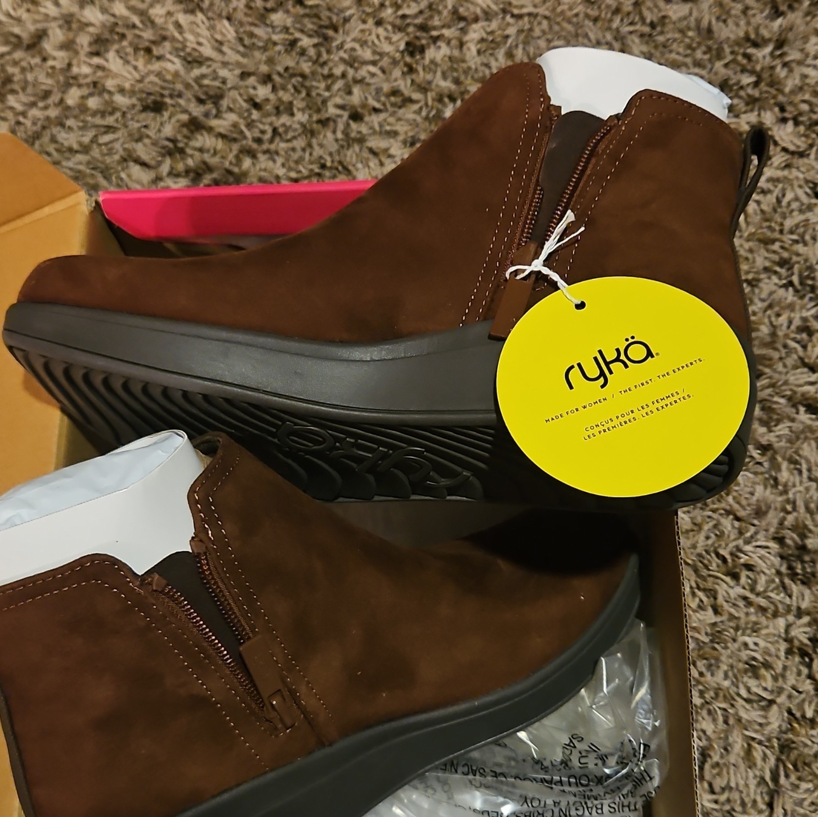 Ryka Lovely Water-Repellent Wedge Ankle Boots Brown US 7.5 Medium EU 38