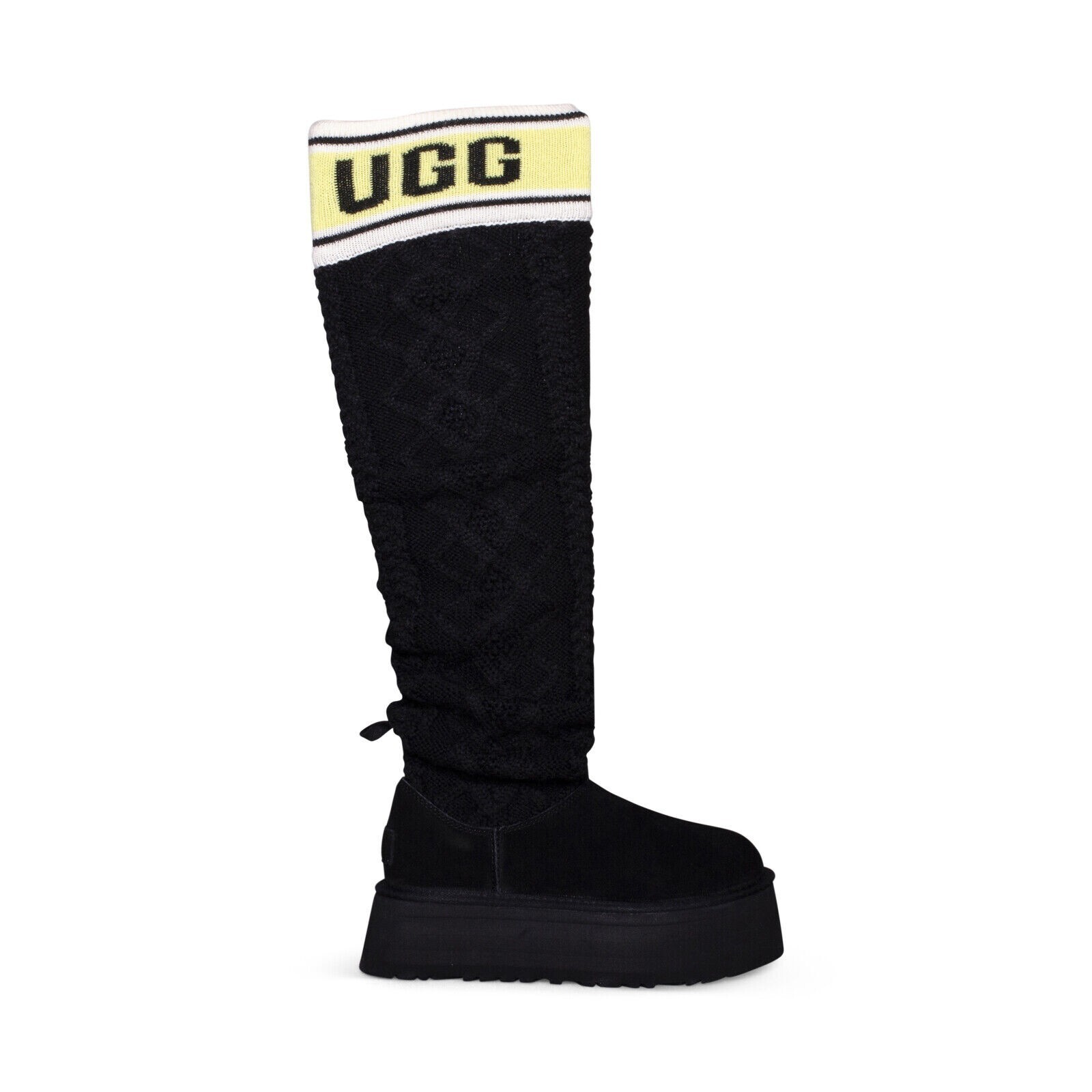 UGG Women’s Black Classic Sweater Letter Logo Tall Platform Boots Size 10 US