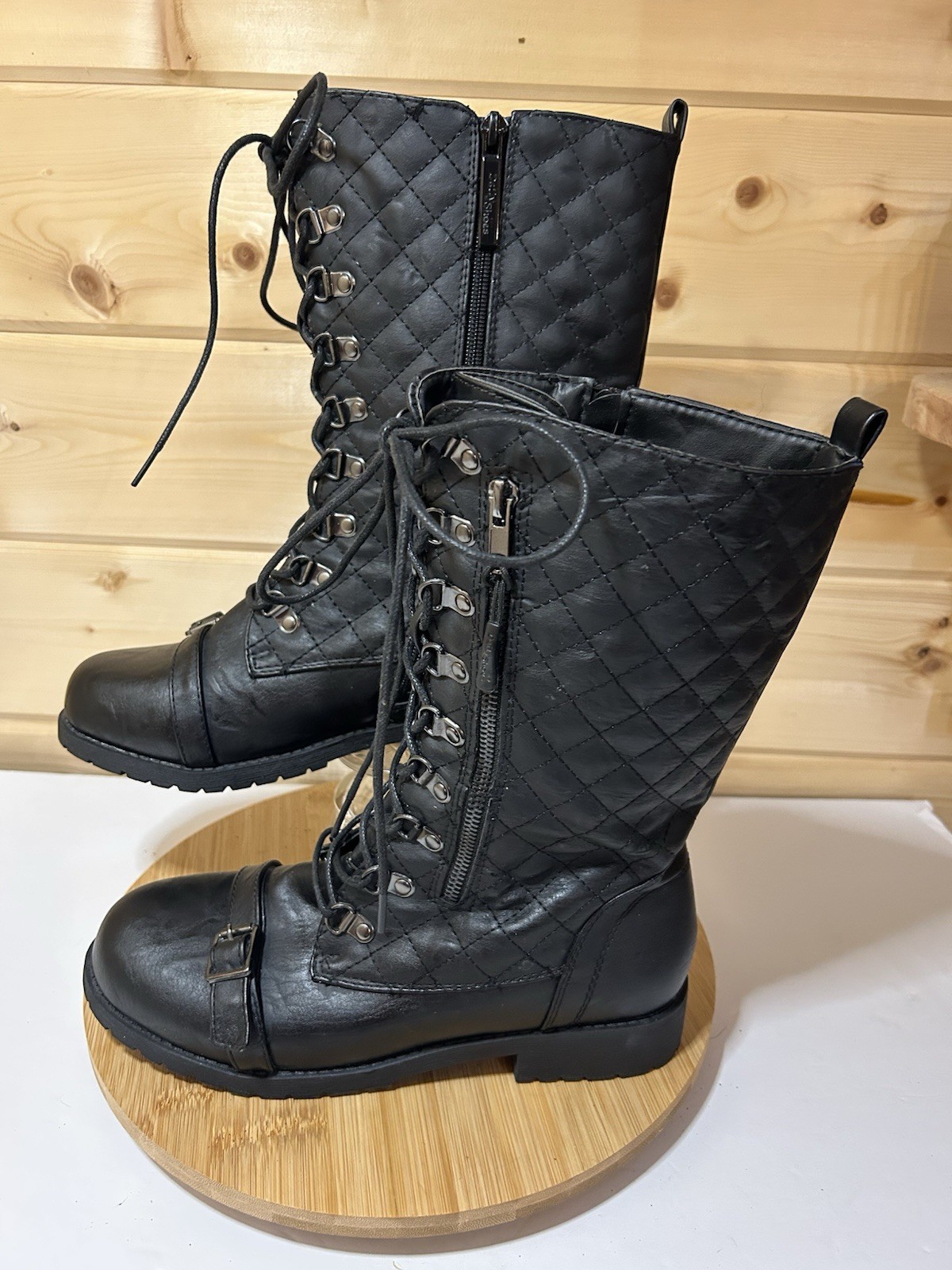 DailyShoes Womens Military Lace Up Combat Mid Knee High Credit Card Pock Sz9 Blk