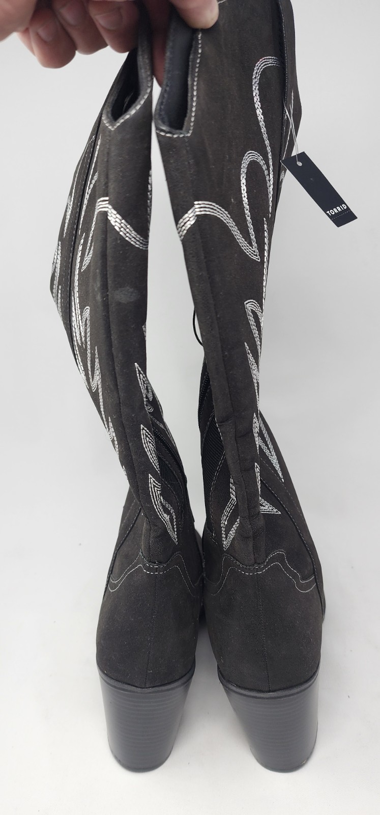 Torrid Tall Shaft Heeled Western Boots Black Embroidered Size 13WW Wide Calf NWT