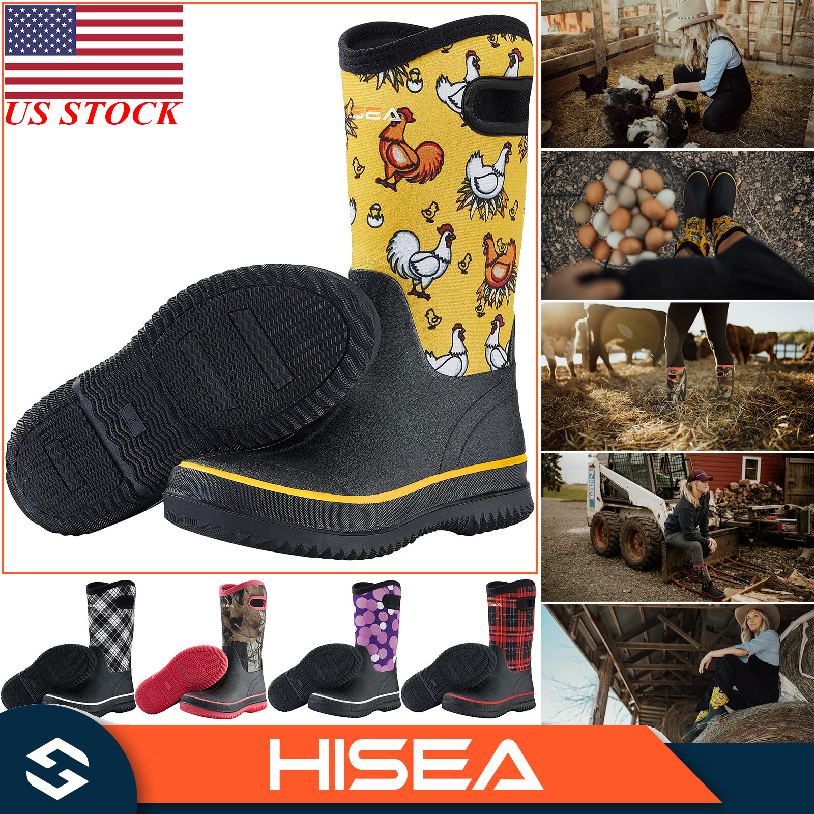 HISEA Women Boots Seamless Neoprene Insulated Waterproof Rain, Snow Garden Boots