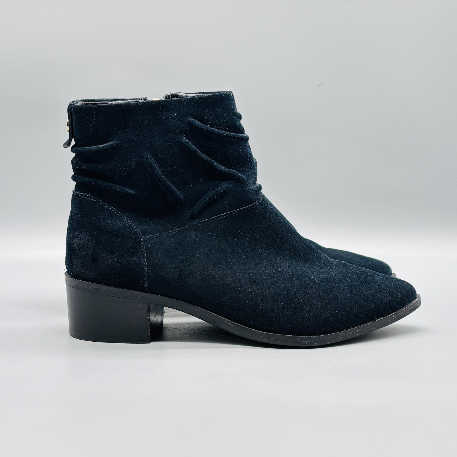 Cole Haan Boots Womens 6.5 Black Suede Ankle Booties Side Zip Heel Casual Dressy