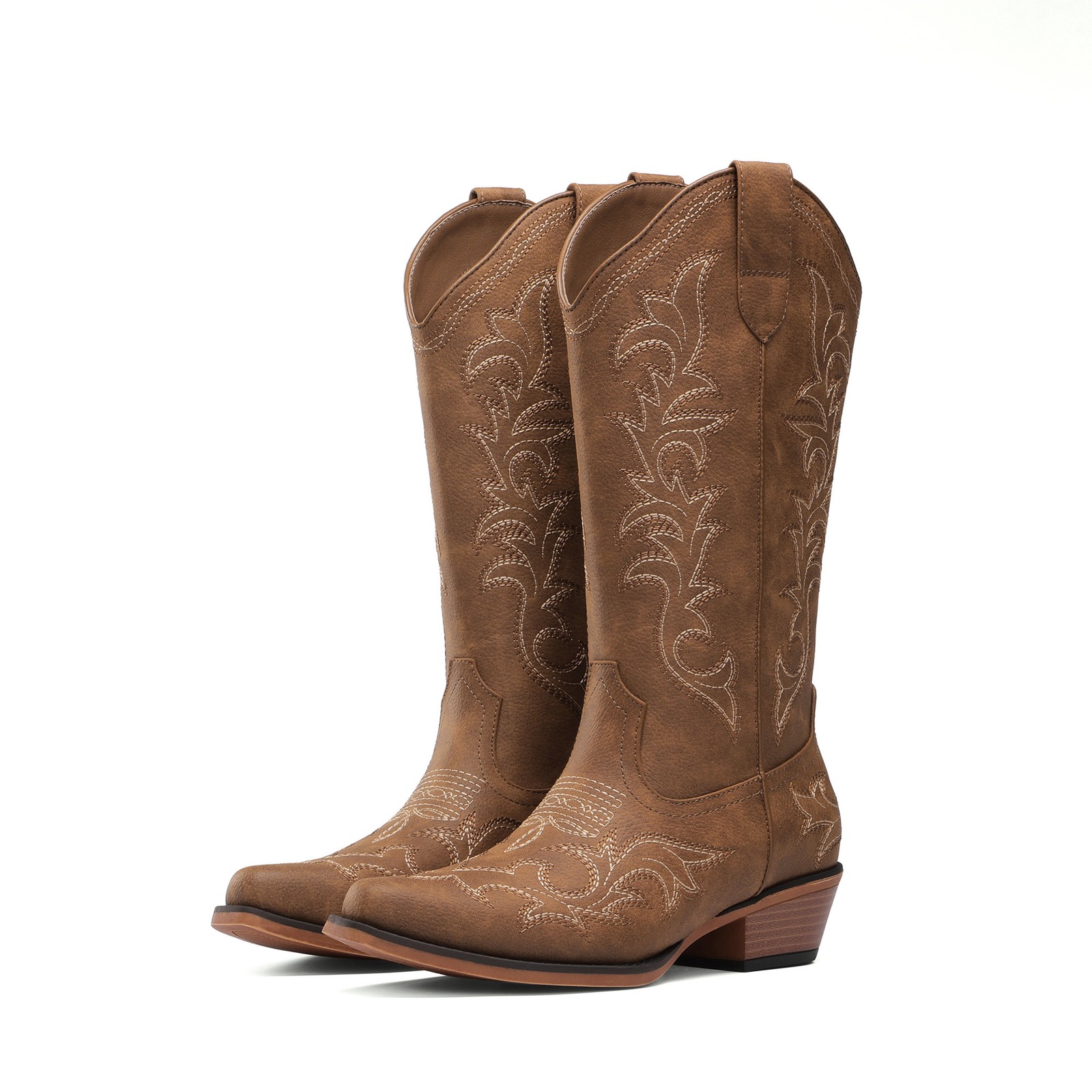 Women’s Cowboy Cowgirl Western Boots Square Toe Mid Calf Boots Chunky Heels