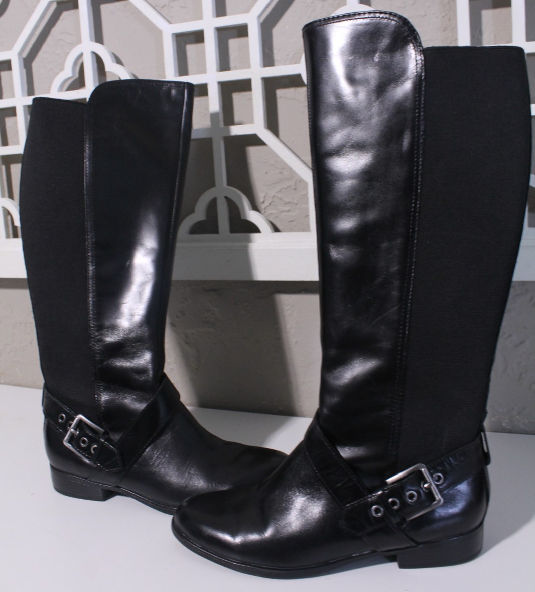 Liz Claiborne Riding Boots Womens 7.5M Black Leather Size zip Casual