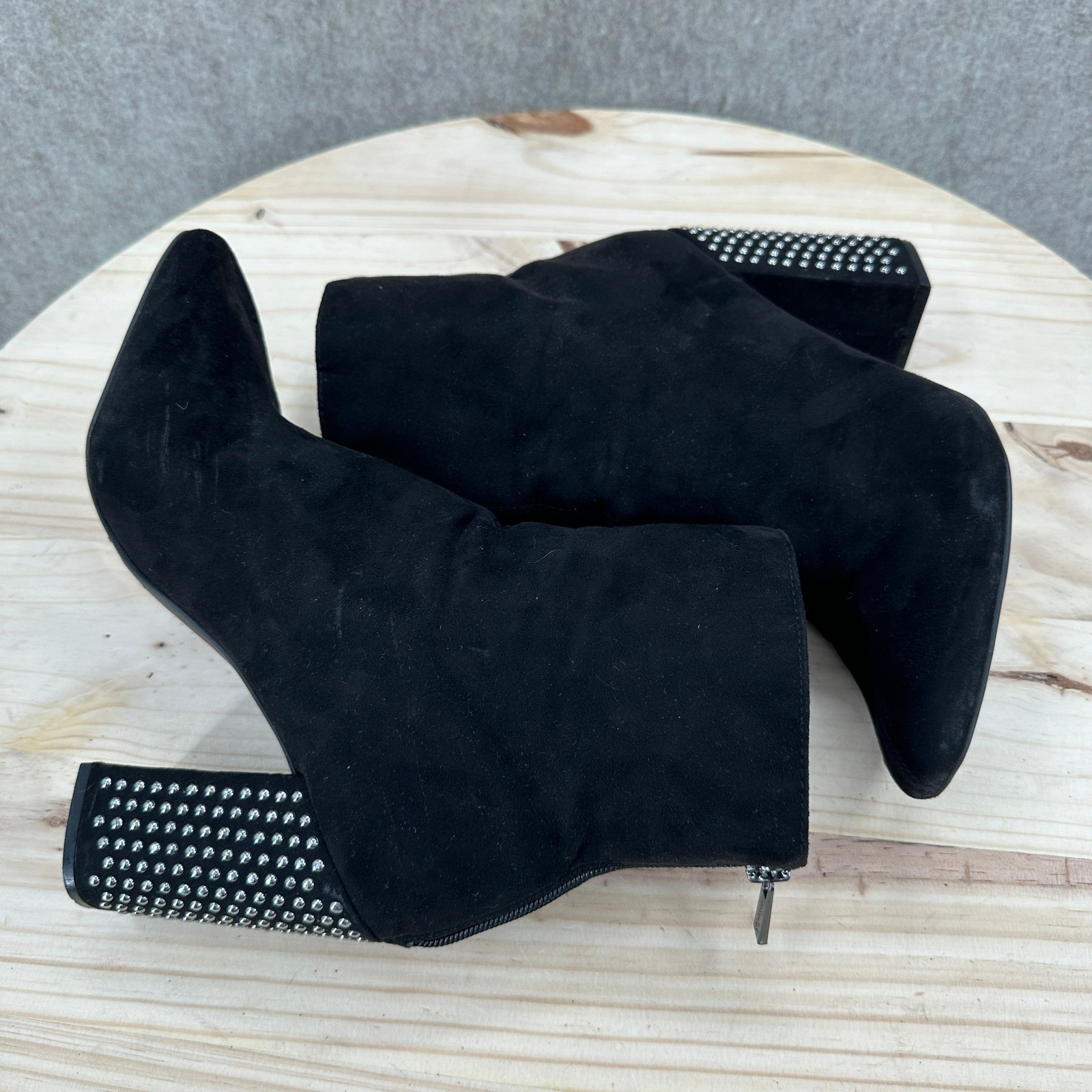 Jessica Simpson Black Bling Studded Block Heel Ankle Boots 9.5 Zip Booties