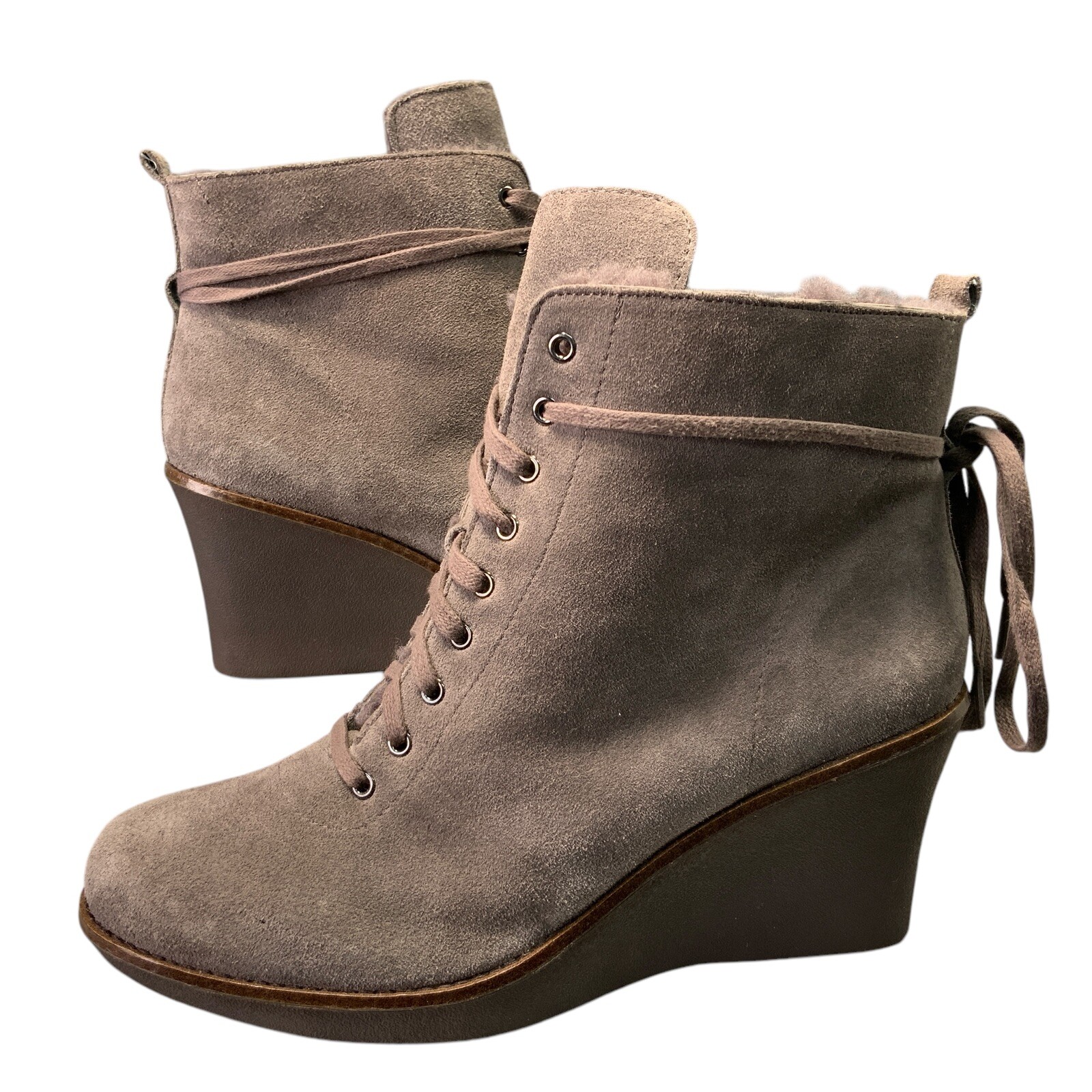 Germany Made Flip Flop Boots Size 40 Grey Suede Leather Lace Up Women’s Shoe