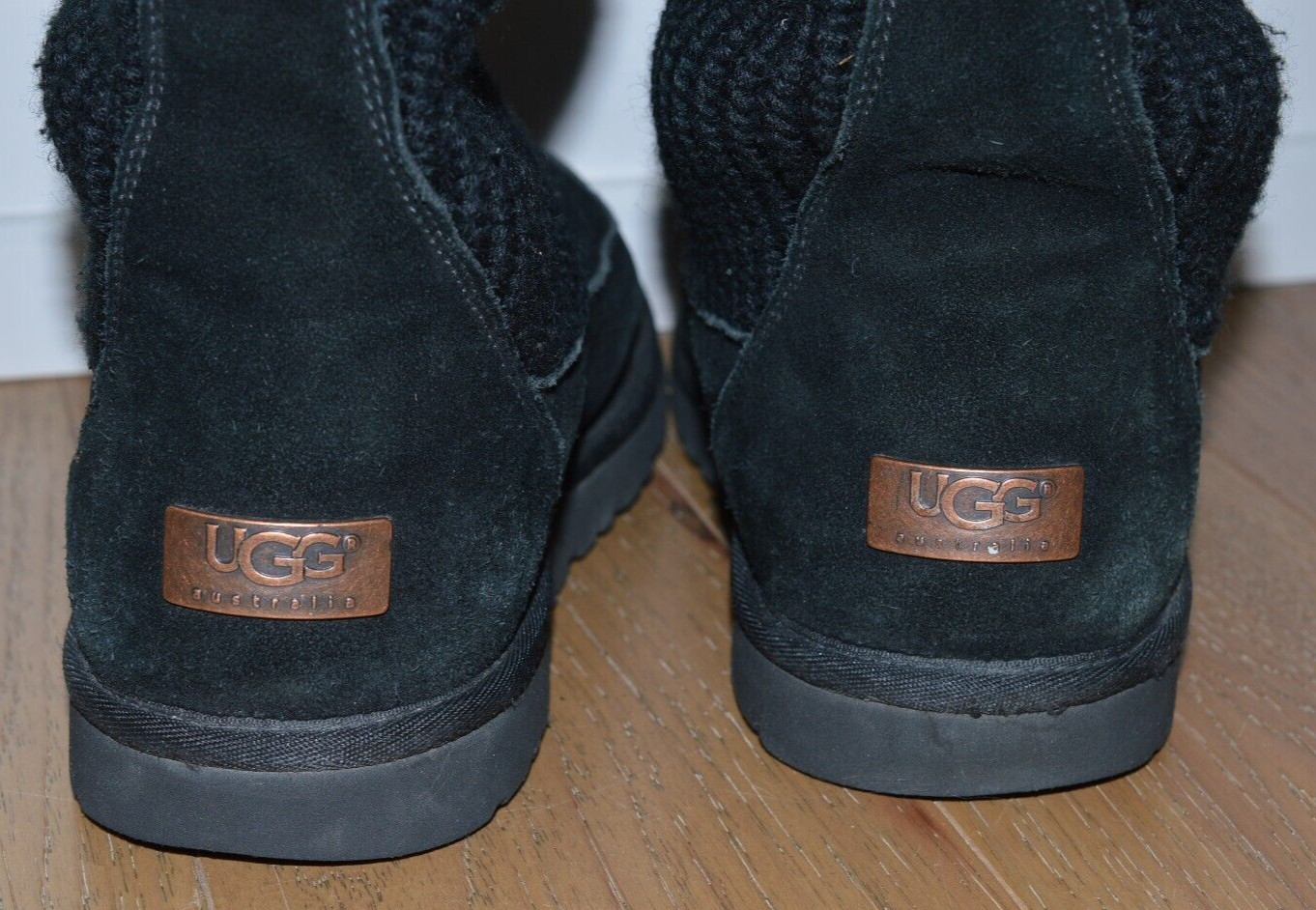 UGG Suburb Crochet Women Sz 6 Black Knit Suede Sweater Winter Lined Boots