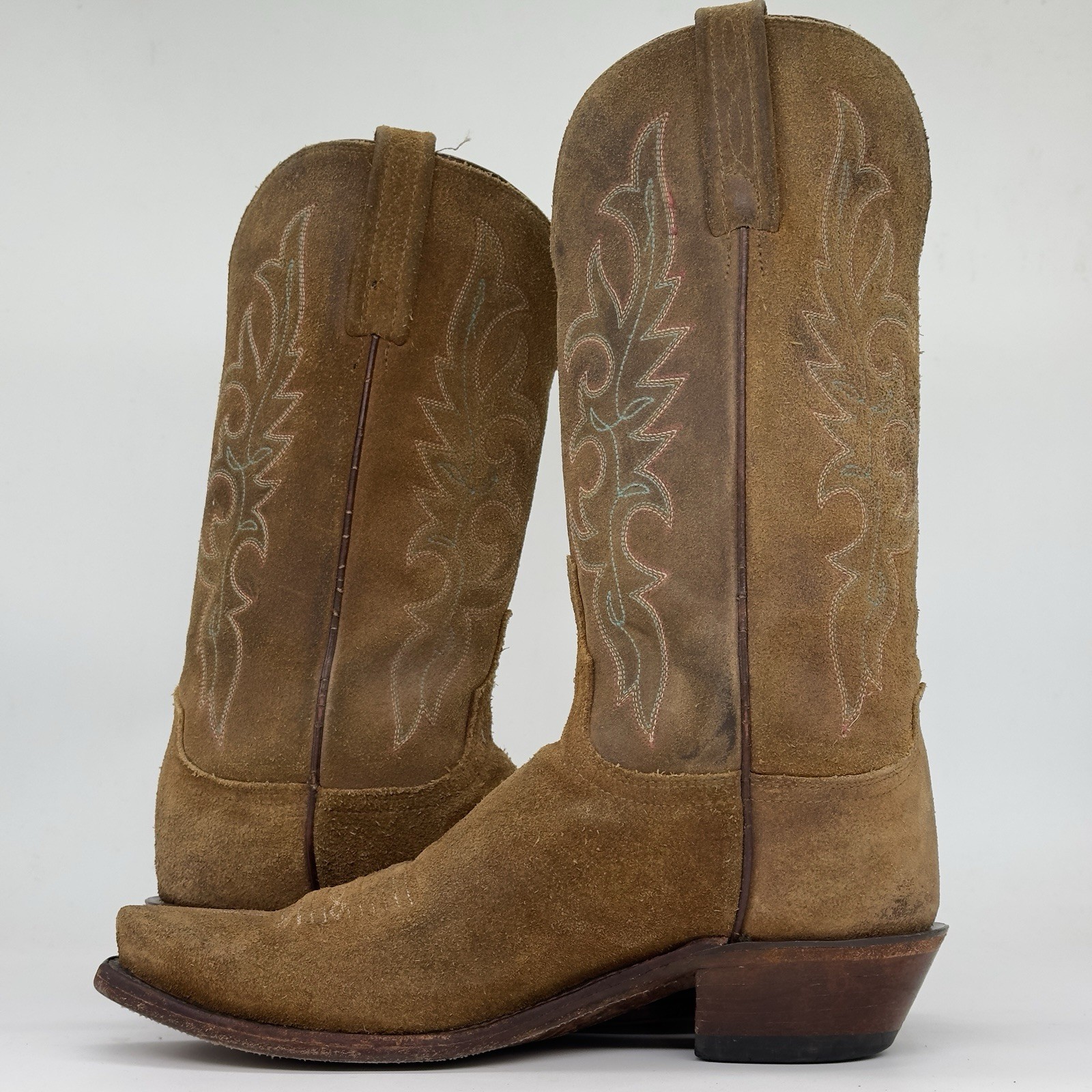 Lucchese USA Made Womens Size 9 B Brown Suede Snip Toe Western Boots