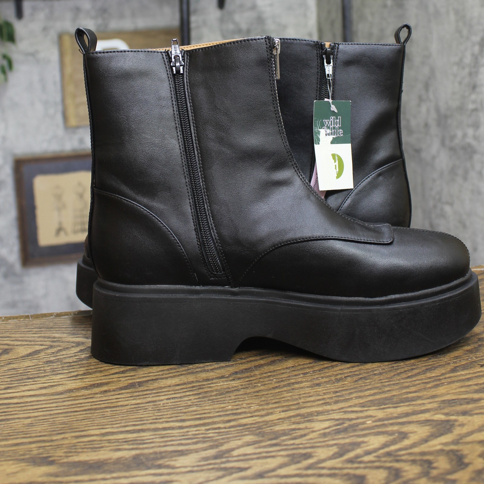 Wild Fable Honor Ankle Platform Boots Faux Leather Zip Front 94642919 Black 11M