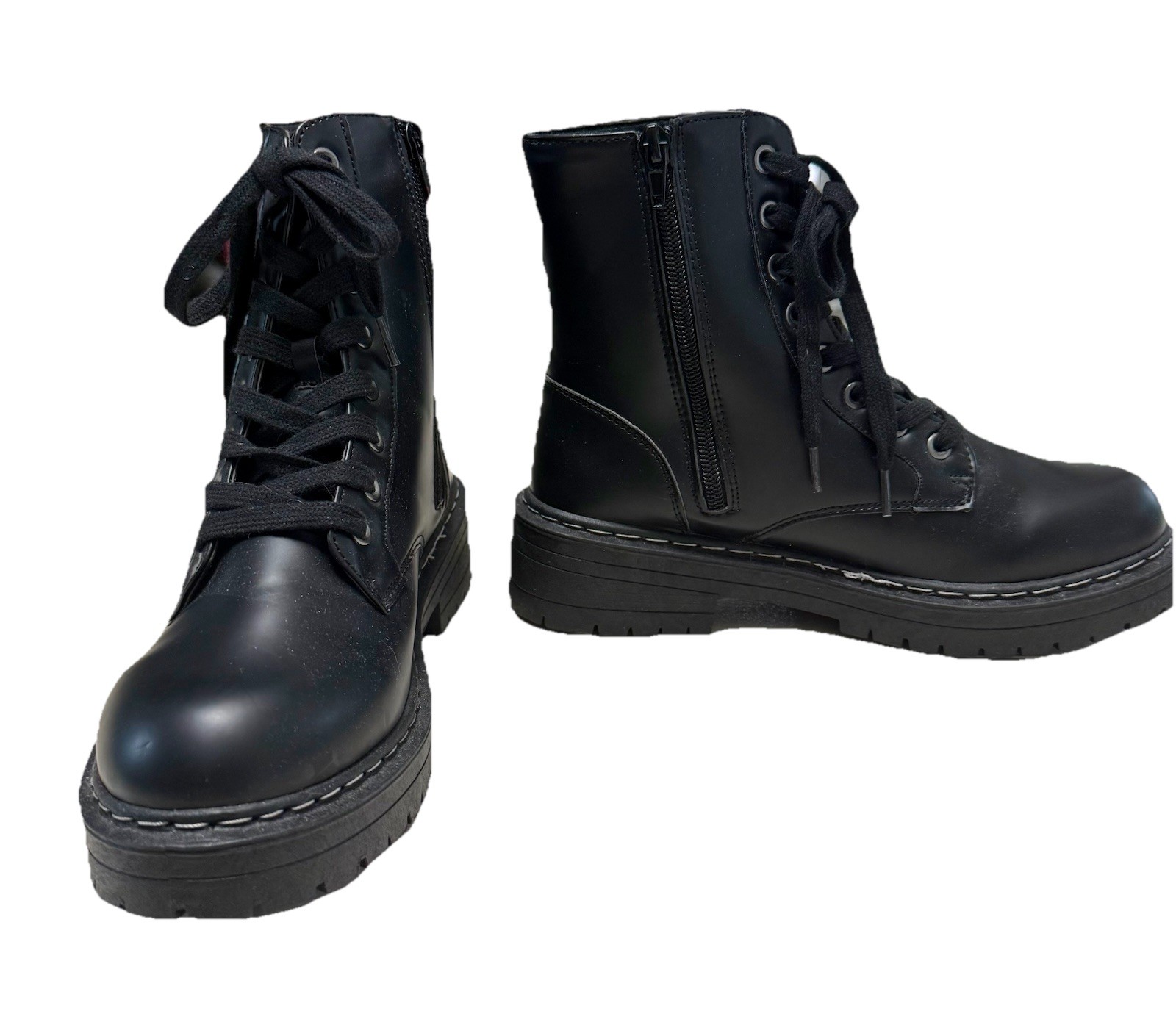 New W/O Box True Craft Faux Leather Combat Boots Faux Leather Sz 8 Zip or Lace