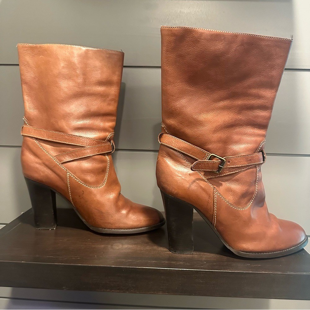 J. Crew Tan Leather Heeled Boots Size 9