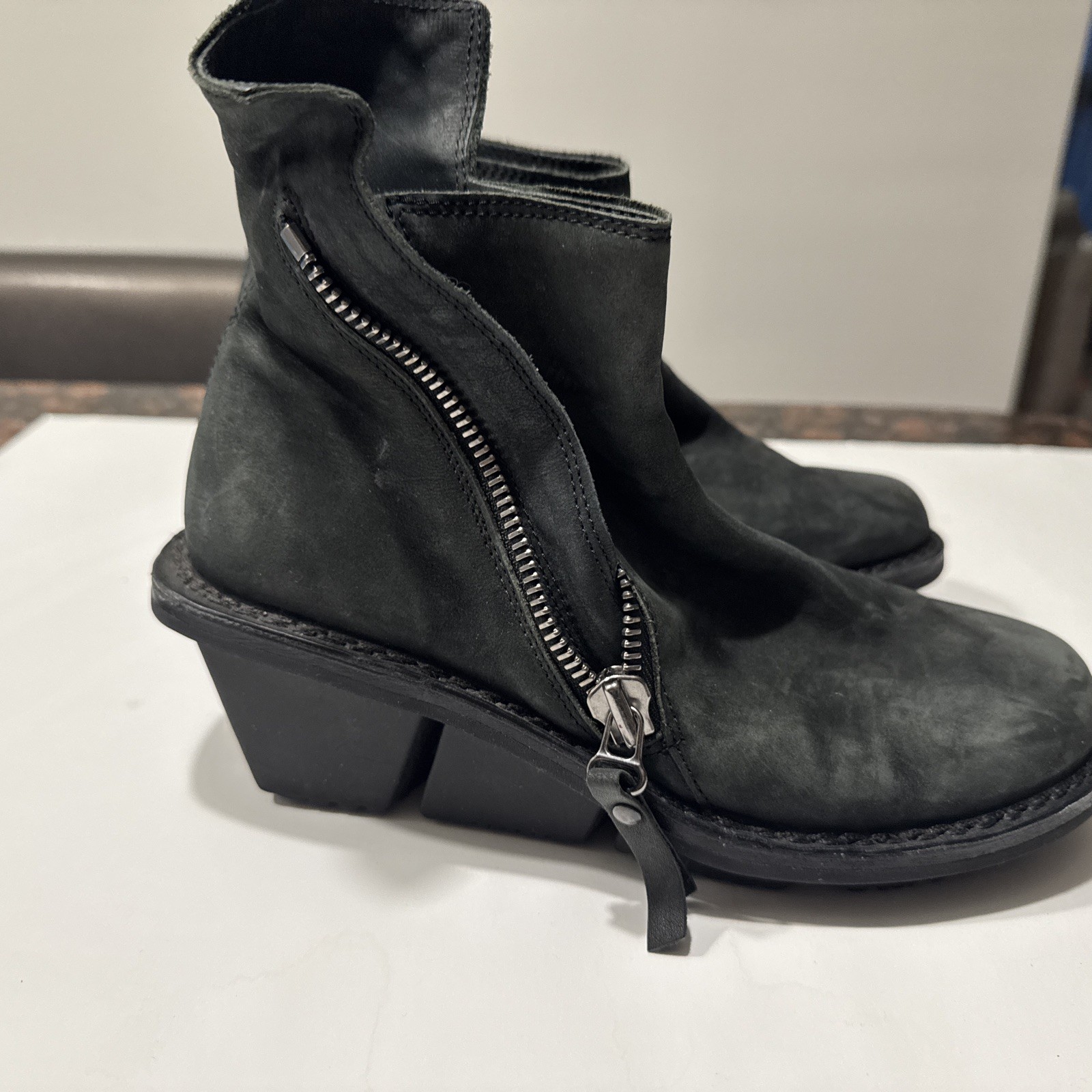 TRIPPEN Germany Green Leather Corner Split Wedge Ankle Boots Size 38/7.5